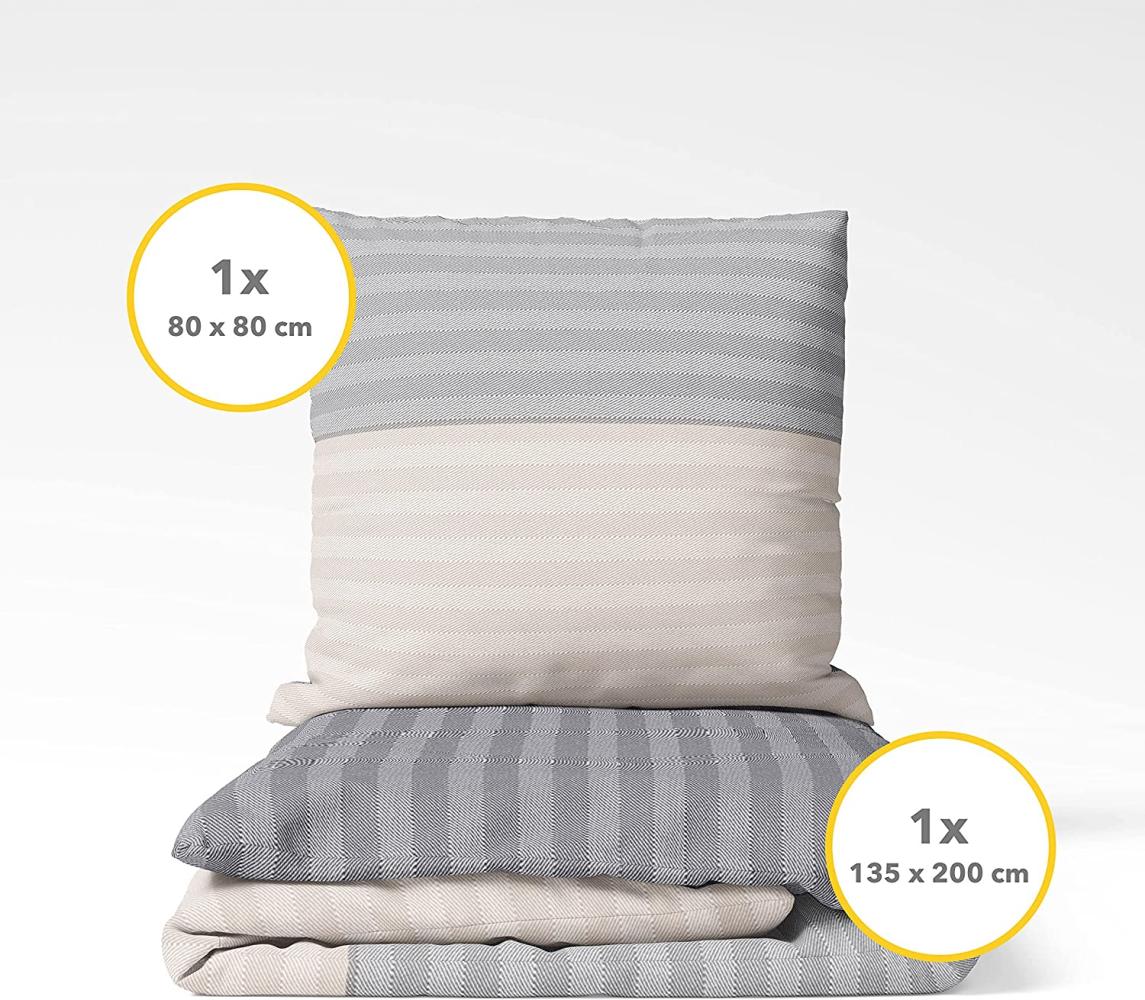 Träumschön Biber Bettwäsche 135x200 cm Bettbezug Baumwolle | Bettwäsche 2teilig grau | Bettwäscheset aus 100% Baumwolle | Bettwäsche gestreift Bild 1
