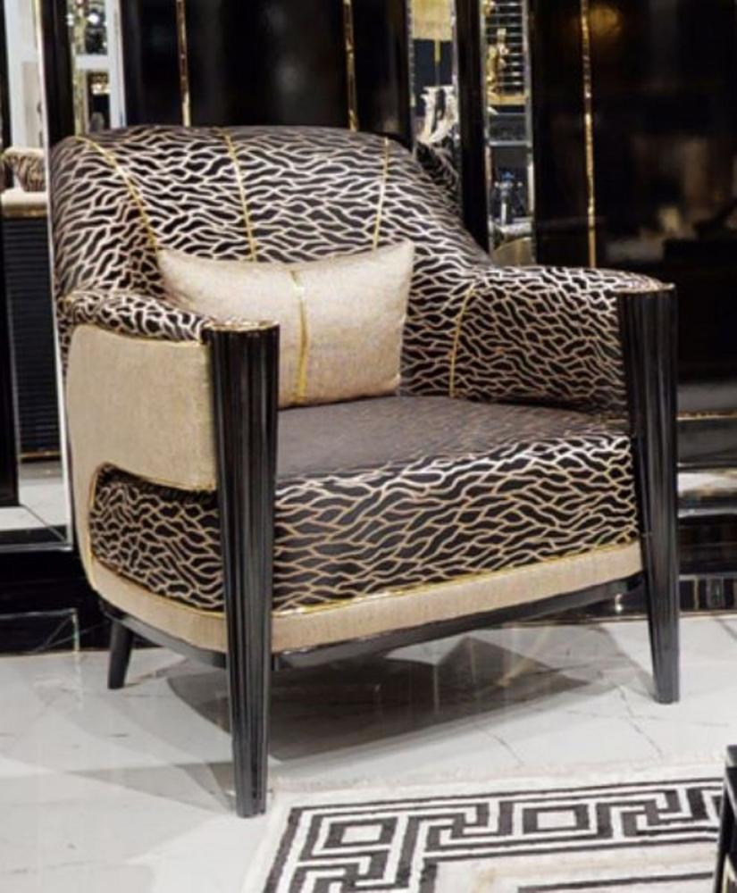 Casa Padrino Luxus Sessel Gold / Schwarz - Edler Wohnzimmer & Hotel Sessel - Wohnzimmer & Hotel Möbel - Luxus Qualität Bild 1