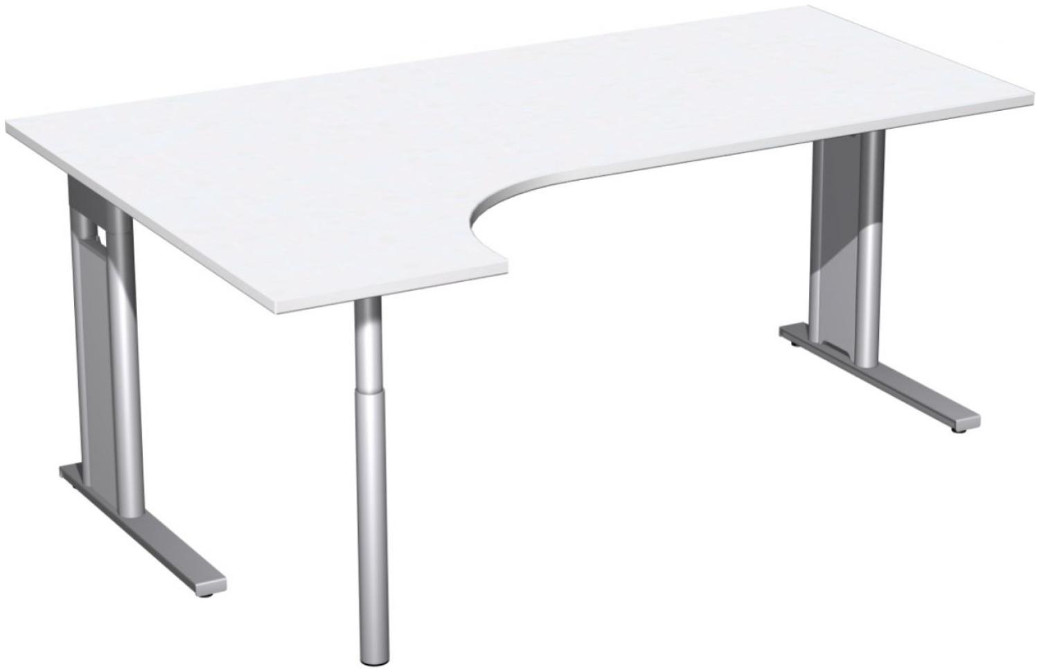 PC-Schreibtisch 'C Fuß Pro' links, feste Höhe 180x120x72cm, Weiß / Silber Bild 1