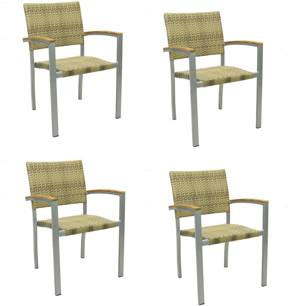 4x Konway BORNEO Stapelsessel Elfenbein Polyrattan Garten Sessel Stuhl Set beige Bild 1
