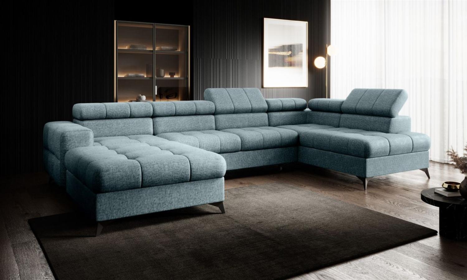 Wohnlandschaft U-Form Schlafsofa SPARKS Stoff Infinity Hellgrün Ottomane Links Bild 1