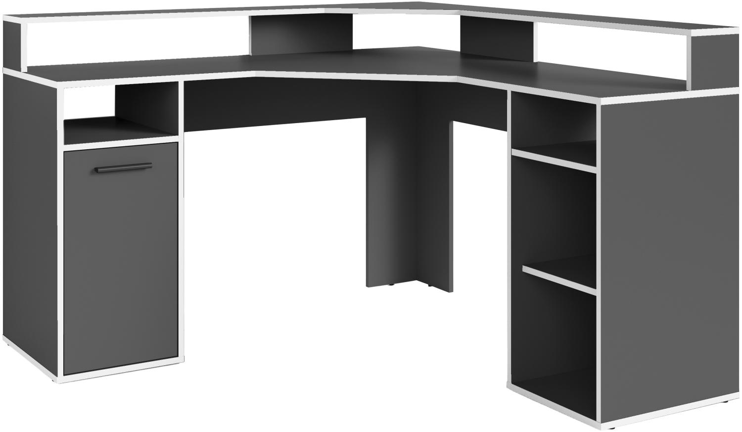 byLIVING Schreibtisch FOX / Gaming-Tisch in Anthrazit mit weißen Kanten / mit Aufsatz / Mit viel Stauraum und großer Tischplatte / Computer-Tisch / PC / Arbeits-Tisch / B 139, H 90,8, T 139 cm Bild 1