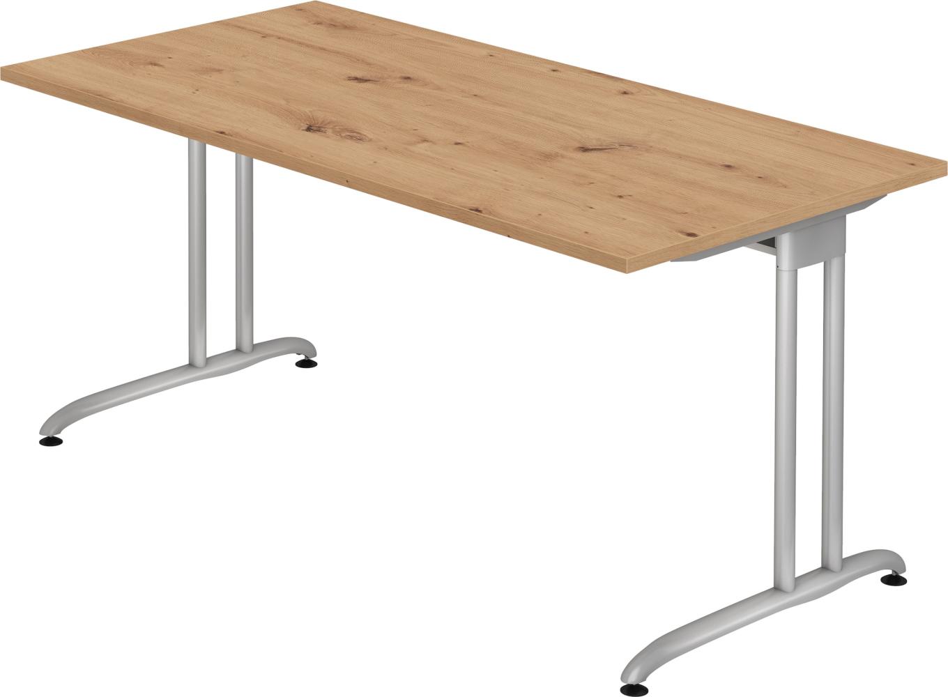 bümö® Schreibtisch B-Serie stabile Premium Qualität, Tischplatte 160 x 80 cm in Asteiche, Gestell in silber Bild 1