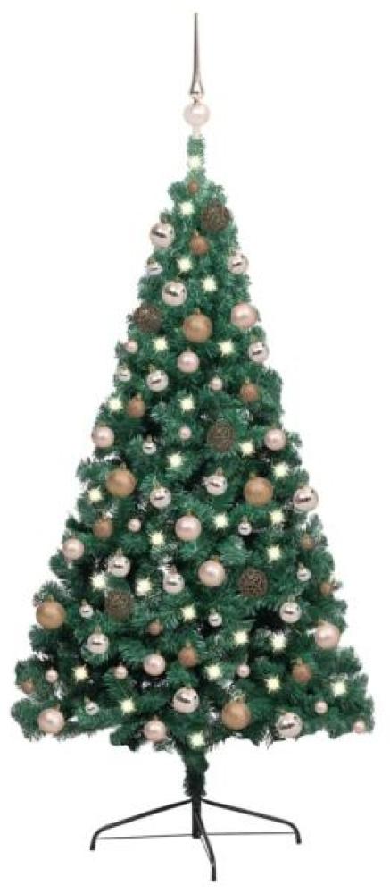 vidaXL Künstlicher Halber Weihnachtsbaum mit LEDs & Kugeln Grün 240 cm, Mit Beleuchtung [3077567] Bild 1