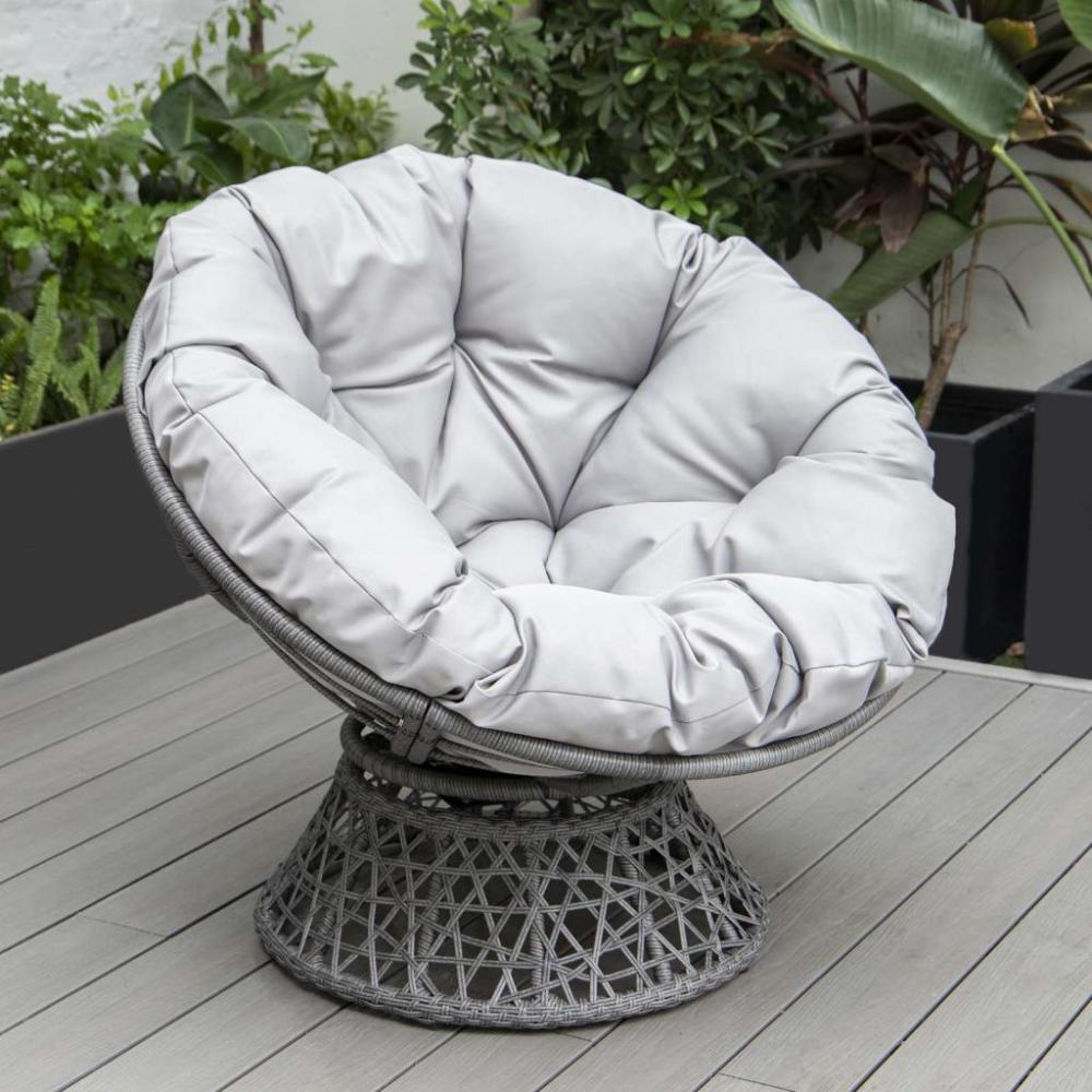 PureHaven Lounge Sessel 92x80x80,5 cm aus Rattan Rundkissen drehbar 360 Grad pflegeleicht elegantes Design verstellbare Kunststofffüßchen Grau/Grau Bild 1