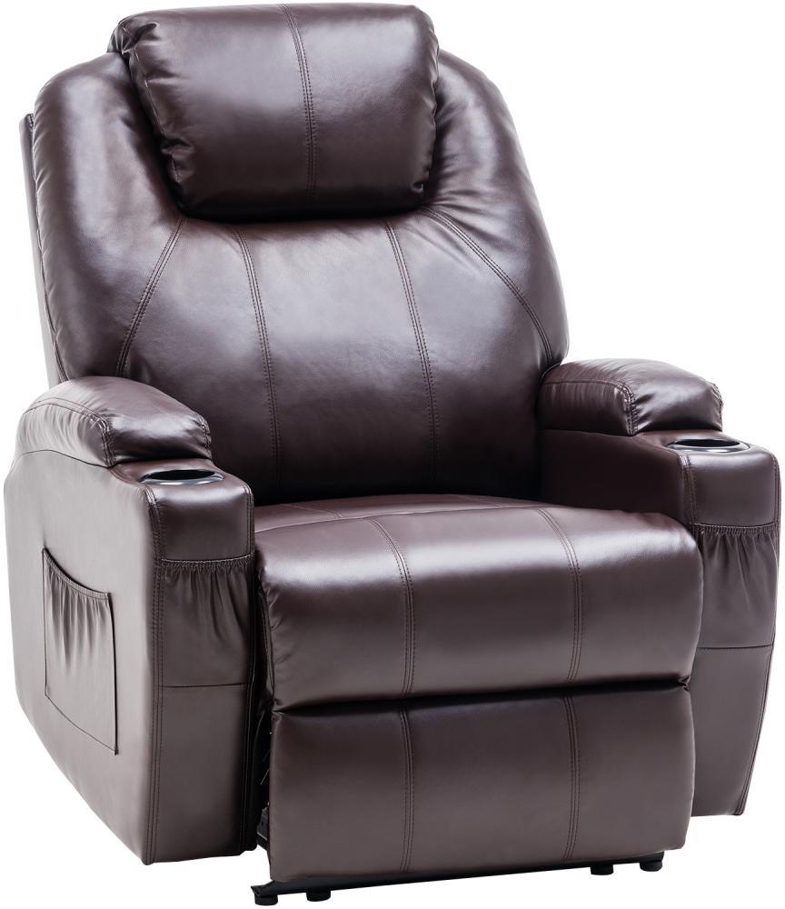 MCombo Elektrisch Relaxsessel Massagesessel Fernsehsessel 7061, mit Liegefunktion, mit Vibration Heizung,Kunstleder,Braun, 92 x 92 x 109 cm Bild 1