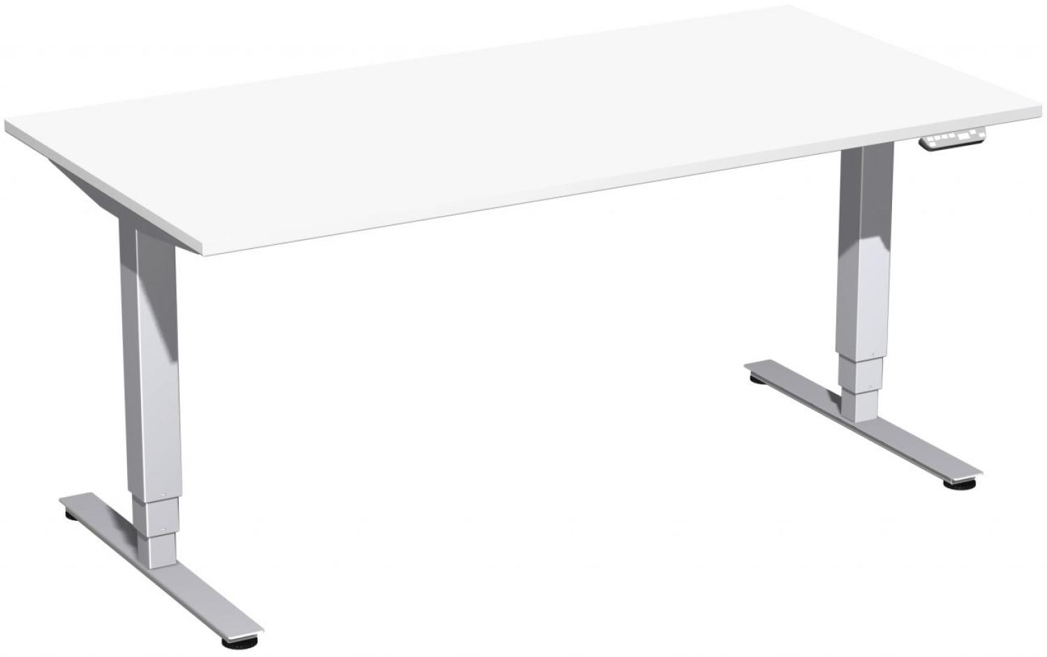 Elektro-Hubtisch 'Pro+', höhenverstellbar, 160x80x62-128cm, gerade, Weiß / Silber Bild 1