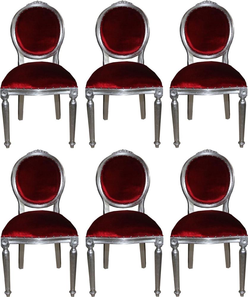 Casa Padrino Luxus Barock Esszimmer Set Medaillon Bordeauxrot / Silber 50 x 52 x H. 99 cm - 6 handgefertigte Esszimmerstühle - Barock Esszimmermöbel Bild 1