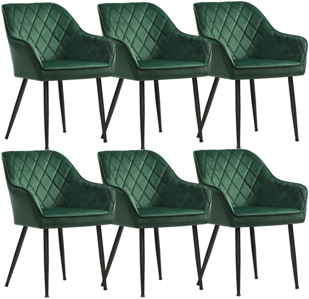 Esszimmerstuhl, 6er Set, Sessel, Polsterstuhl mit Armlehnen, Sitzbreite 49 cm, Metallbeine, Samtbezug, bis 120 kg belastbar, für Arbeitszimmer, Wohnzimmer, Schlafzimmer, grün LDC088C01-6 Bild 1