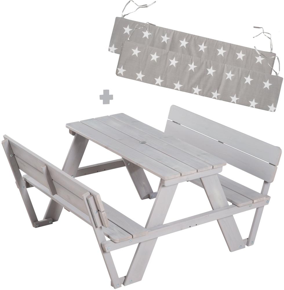roba 'Picknick for 4, Outdoor +' Kindersitzgarnitur mit Lehne und Bankkissen, Massivholz grau, 107 x 50,5 x 89 cm Bild 1