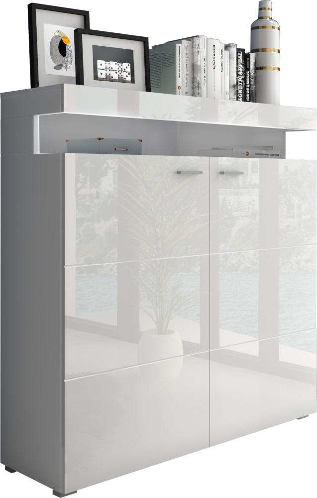 Domando Highboard Mondello Modern für Wohnzimmer Breite 120cm, Chromgriffe, Hochglanz in Weiß Matt und Weiß Hochglanz Bild 1