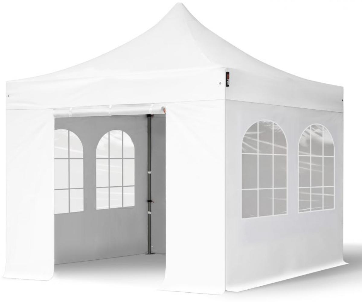 3x3 m Faltpavillon, PREMIUM Stahl 40mm, feuersicher, Seitenteile mit Sprossenfenstern, weiß Bild 1