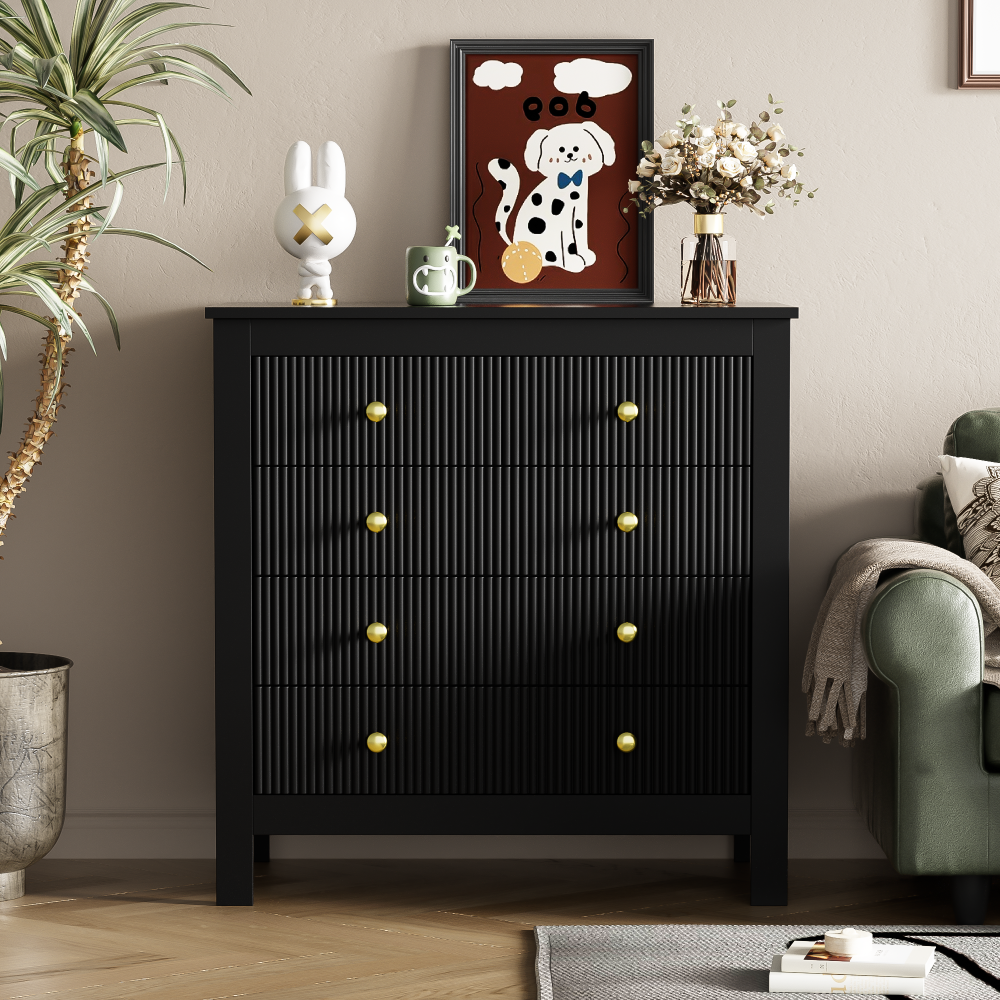 Merax Sideboard, Kommode mit Spezialtüren, Goldgriffen, Sideboard/Schuhschrank/Schminktisch, Schwarz Bild 1