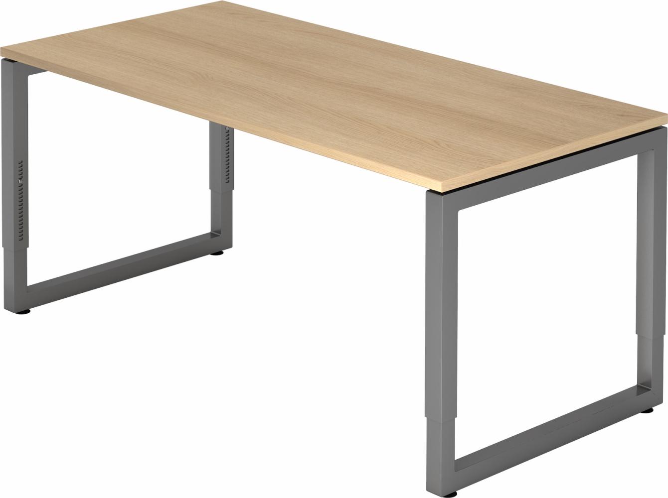 bümö® Schreibtisch R-Serie höhenverstellbar, Tischplatte 160 x 80 cm in Eiche, Gestell in graphit Bild 1