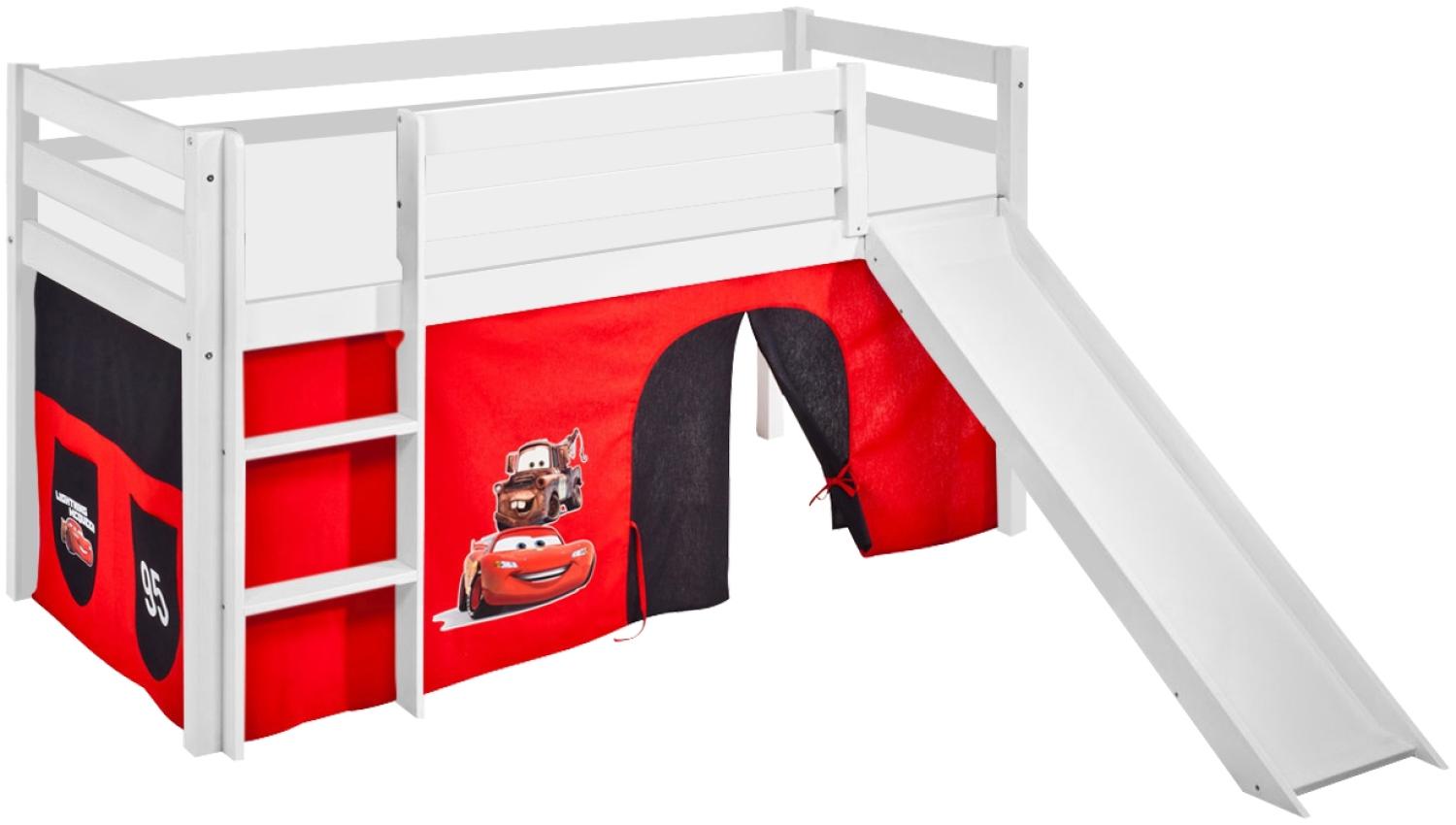 Lilokids 'Jelle' Spielbett 90 x 190 cm, Disney Cars, Kiefer massiv, mit Rutsche und Vorhang Bild 1