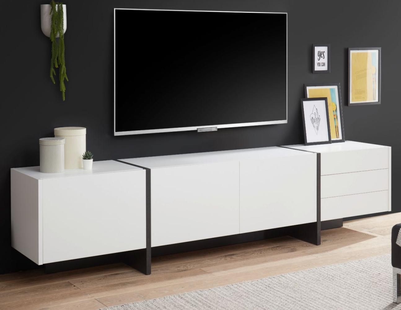 TV-Lowboard Design-M in weiß matt und Fresco grau 250 x 60 cm Bild 1
