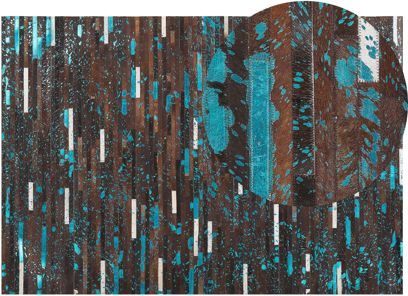Teppich Kuhfell braun blau 160 x 230 cm Patchwork Kurzflor KISIR Bild 1