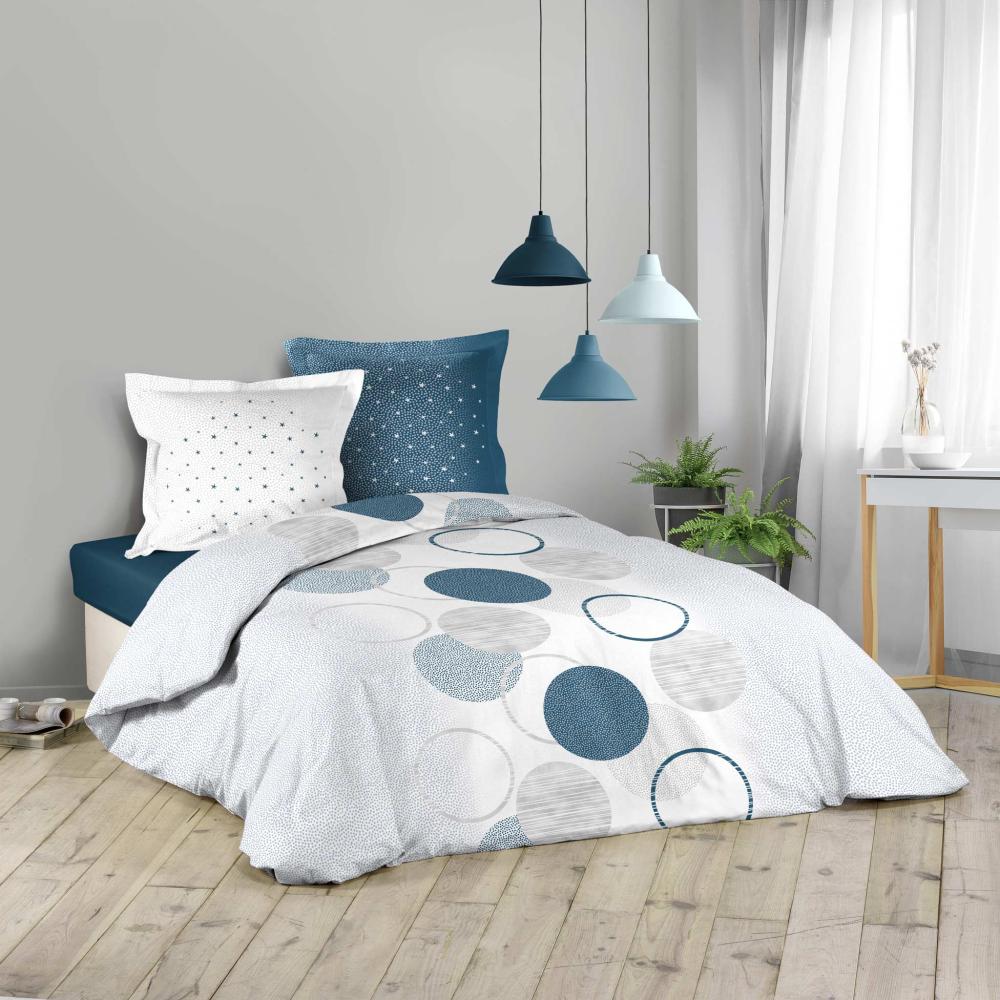 3tlg. Bettwäsche 240x220 Baumwolle Übergröße Bettdecke Kreise Bettbezug blau Bild 1