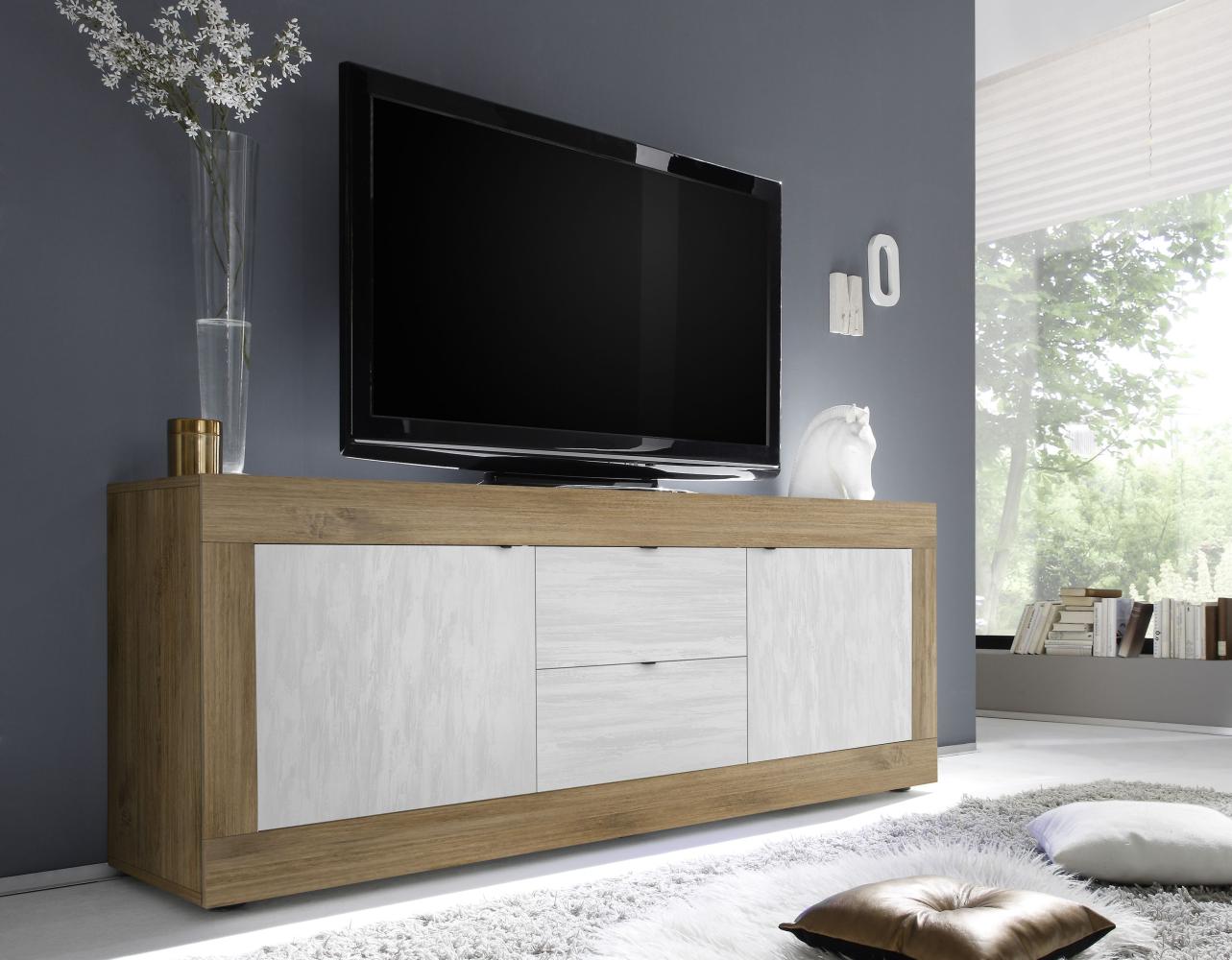 TV-Board >Belinda< in Mercure Holzstruktur / Weiss - 210x66x43cm (BxHxT) Bild 1