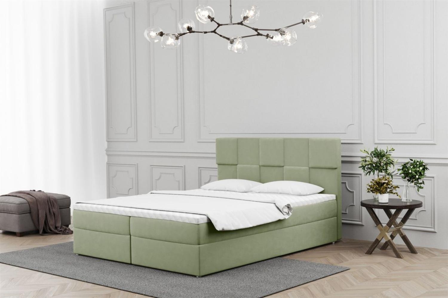 Boxspringbett Schlafzimmerbett JOLIE 180x200cm in Stoff Matt Velvet Pistazie Bild 1