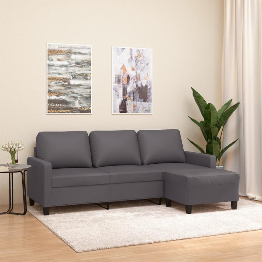 3-Sitzer-Sofa mit Hocker Grau 180 cm Kunstleder Bild 1