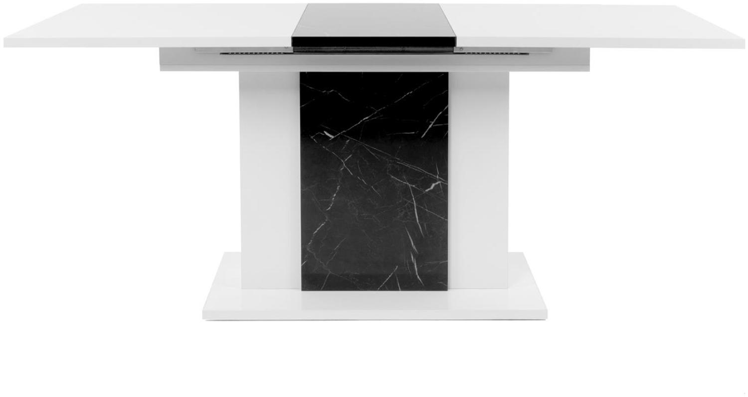 'Brügge' Esstisch, weiß mit Marmor-Optik, Hochglanz, ausziehbar 140 - 180 cm Bild 1