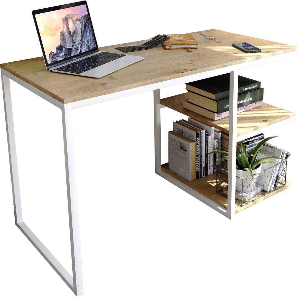 Domando Schreibtisch Capoliveri Modern für Büro Breite 120cm, Metallgestell pulverbeschichtet in Weiß und Artisan Eiche Bild 1