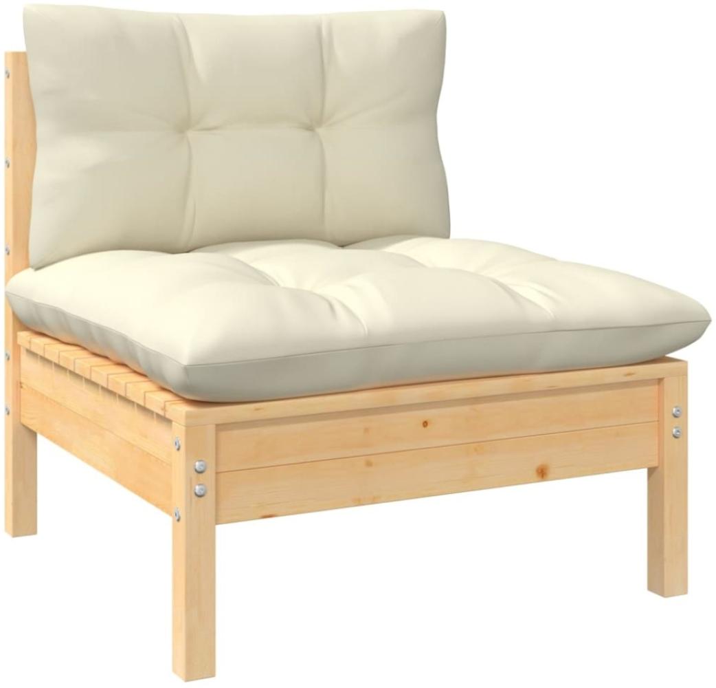 vidaXL Garten-Mittelsofa mit Kissen in Creme Massivholz Kiefer Bild 1