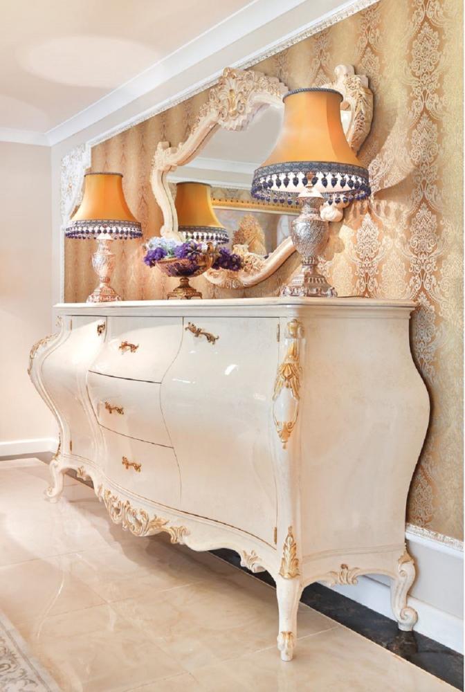 Casa Padrino Luxus Barock Kommode mit Wandspiegel Creme / Gold - Handgefertigter Massivholz Schrank mit elegantem Spiegel - Prunkvolle Möbel im Barockstil Bild 1