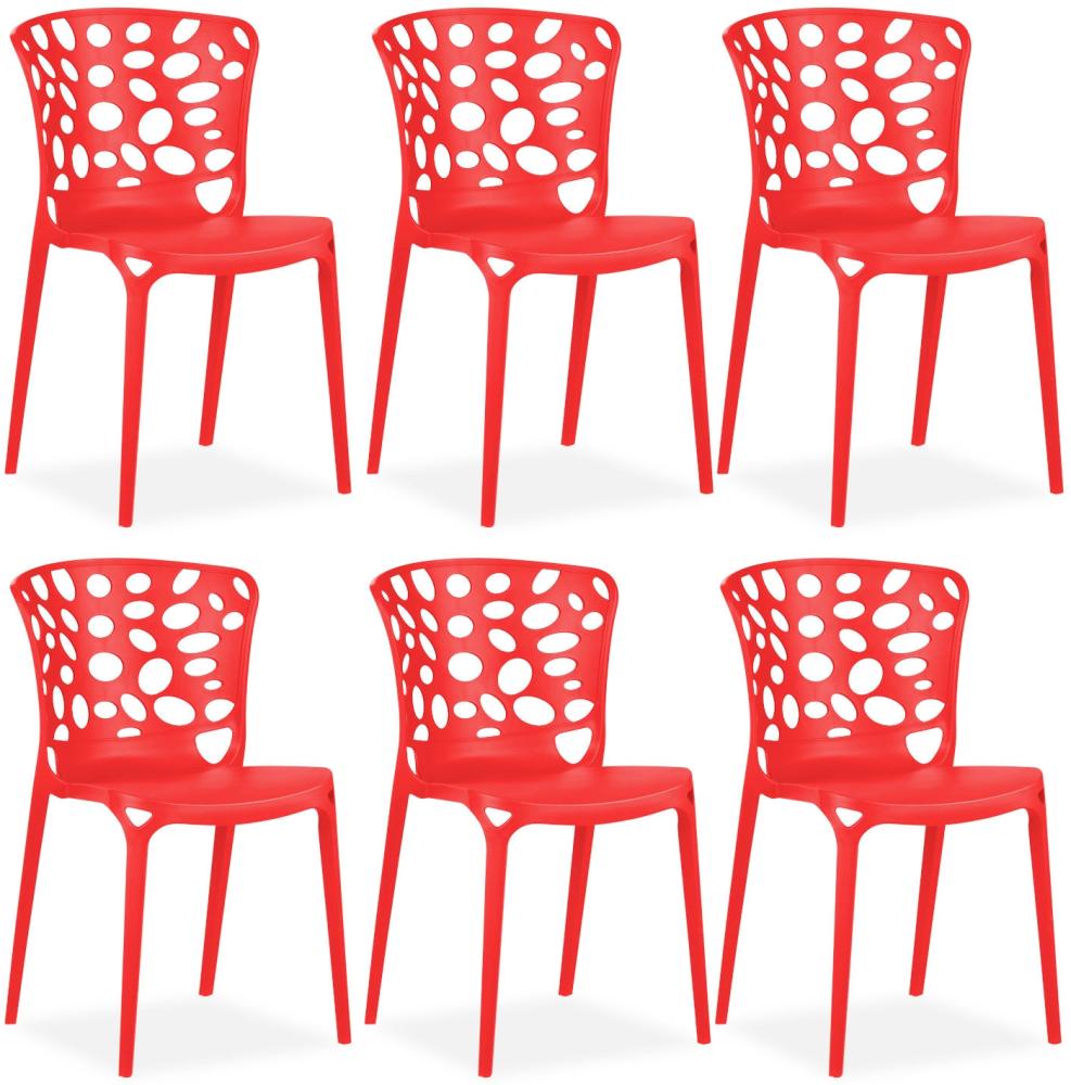Gartenstuhl 6er Set Modern Rot Stühle Küchenstühle Kunststoff Stapelstühle Balkonstuhl Outdoor-Stuhl Bild 1