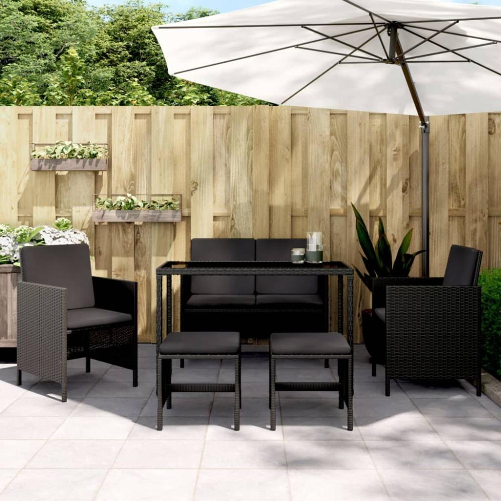 vidaXL 6-tlg. Garten-Essgruppe mit Kissen Schwarz Poly Rattan Bild 1