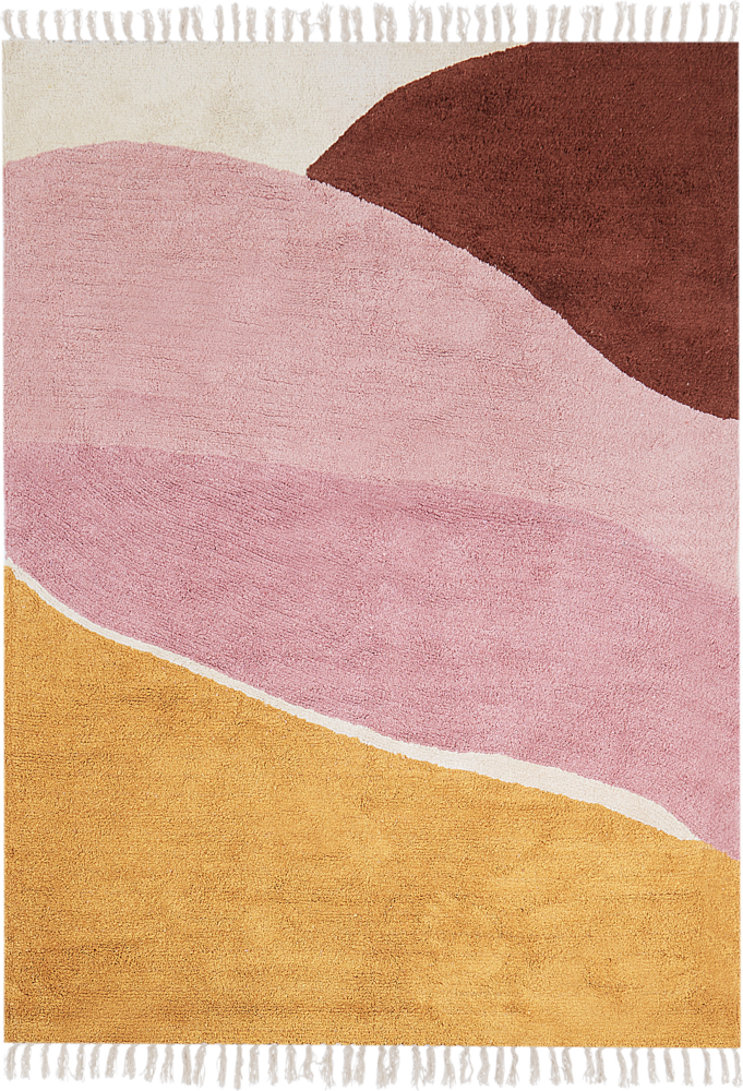 Teppich Baumwolle mehrfarbig rosa 140 x 200 cm abstraktes Muster Kurzflor XINALI Bild 1