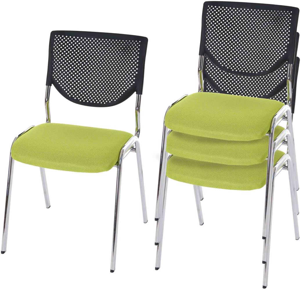 4er-Set Besucherstuhl T401, Konferenzstuhl stapelbar, Stoff/Textil ~ Sitz grün, Füße chrom Bild 1