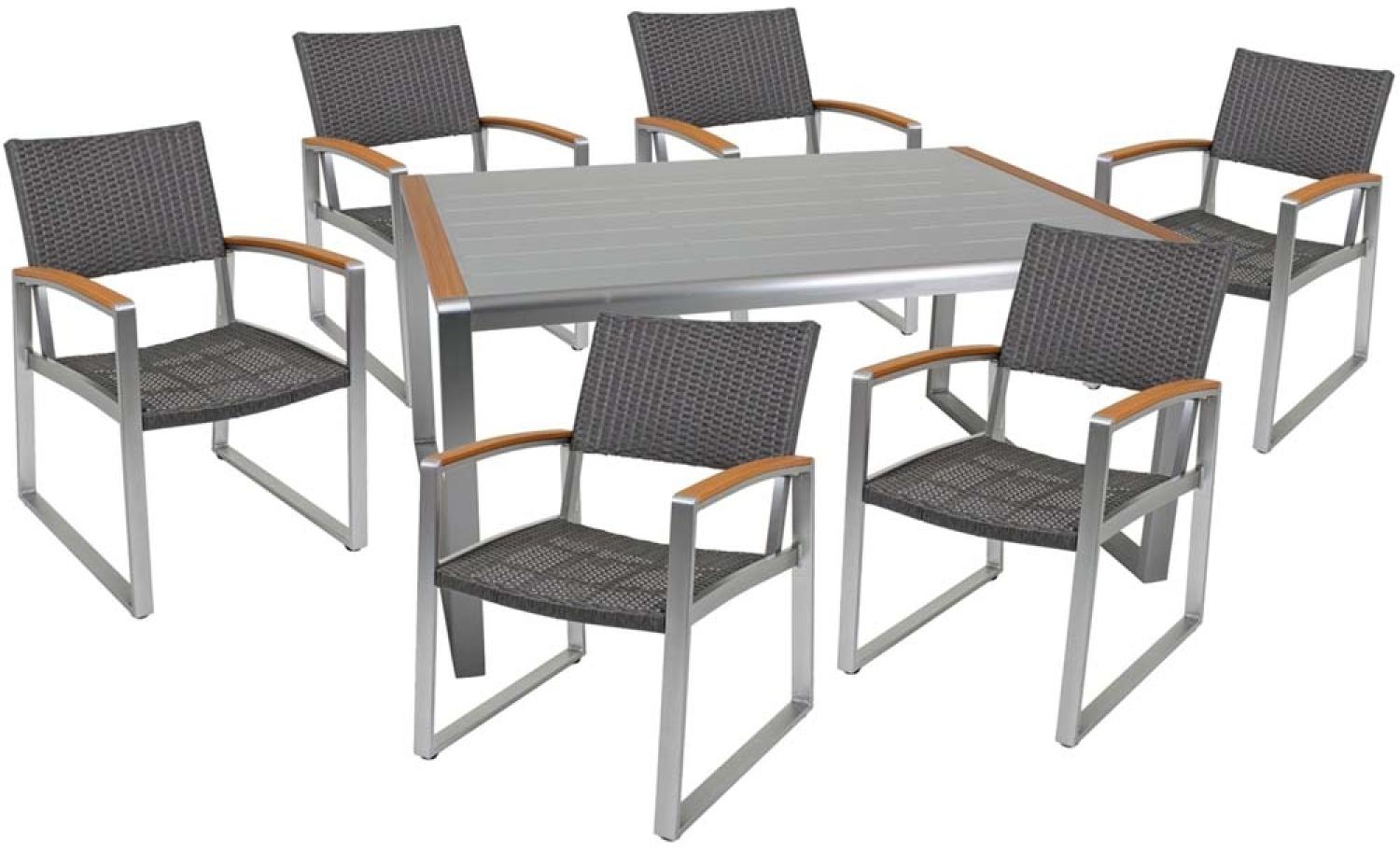 Tischgruppe, Aluminium, geflechtet, Glas, silber, Höhe 84 cm Bild 1