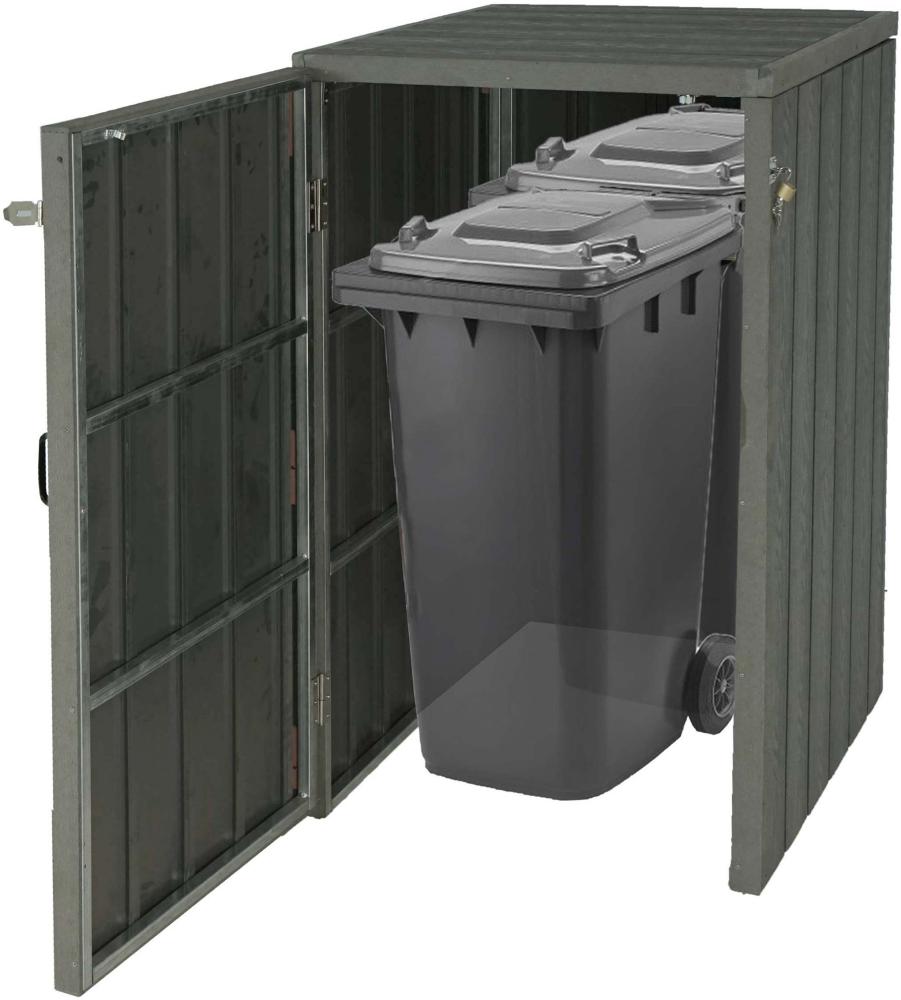 XL 1er-/2er-WPC-Mülltonnenverkleidung HWC-J28, Premium Mülltonnenbox, Metall Holzoptik, erweiterbar ~ grau Bild 1