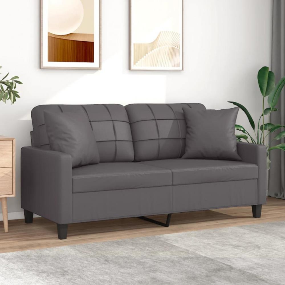 2-Sitzer-Sofa mit Zierkissen Grau 140 cm Kunstleder (Farbe: Grau) Bild 1