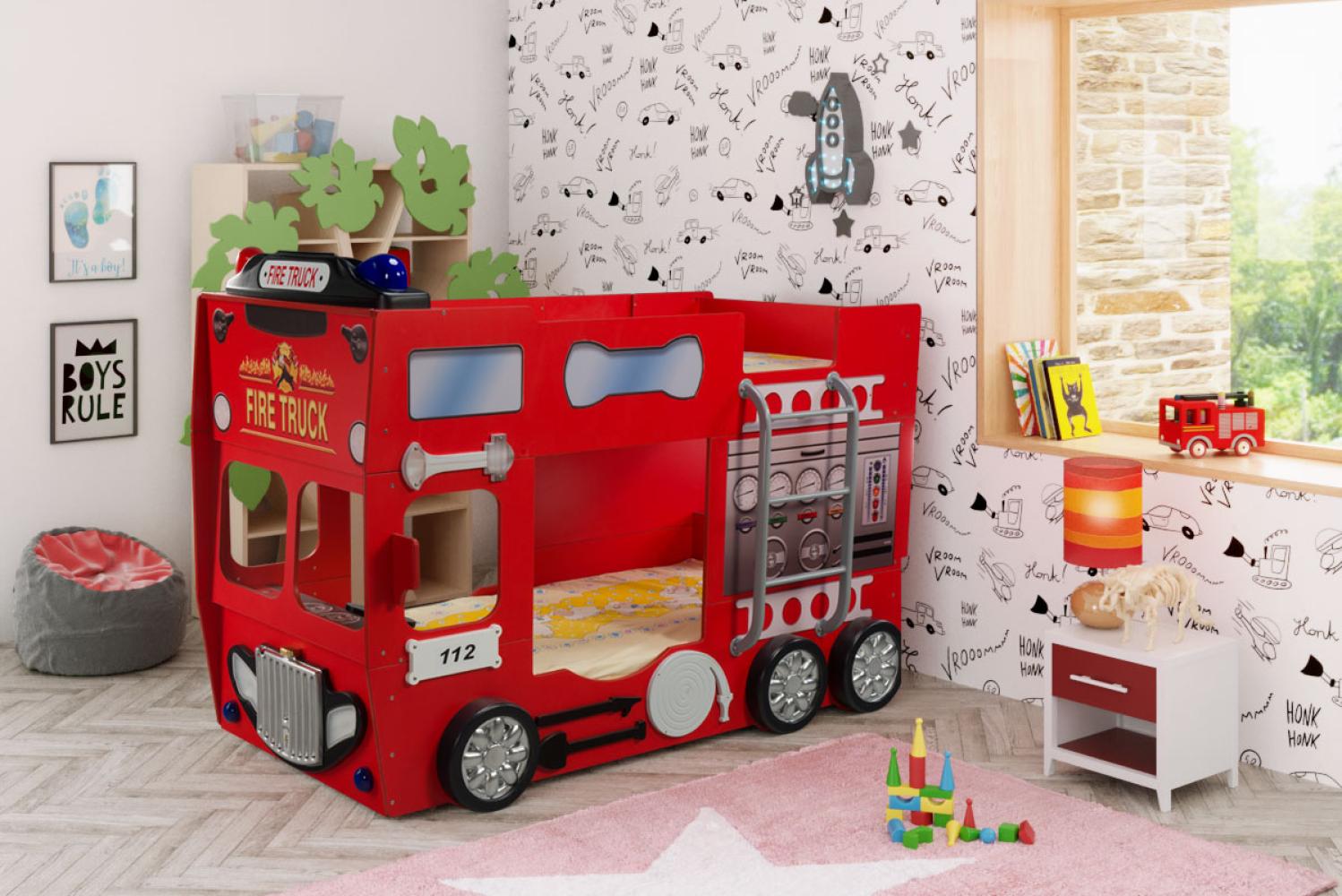Kinderbett „Fire Truck Double“ 205x114,5cm inkl. Matraze und Lattenrost Kids Jugenbett Modernes Design Bild 1
