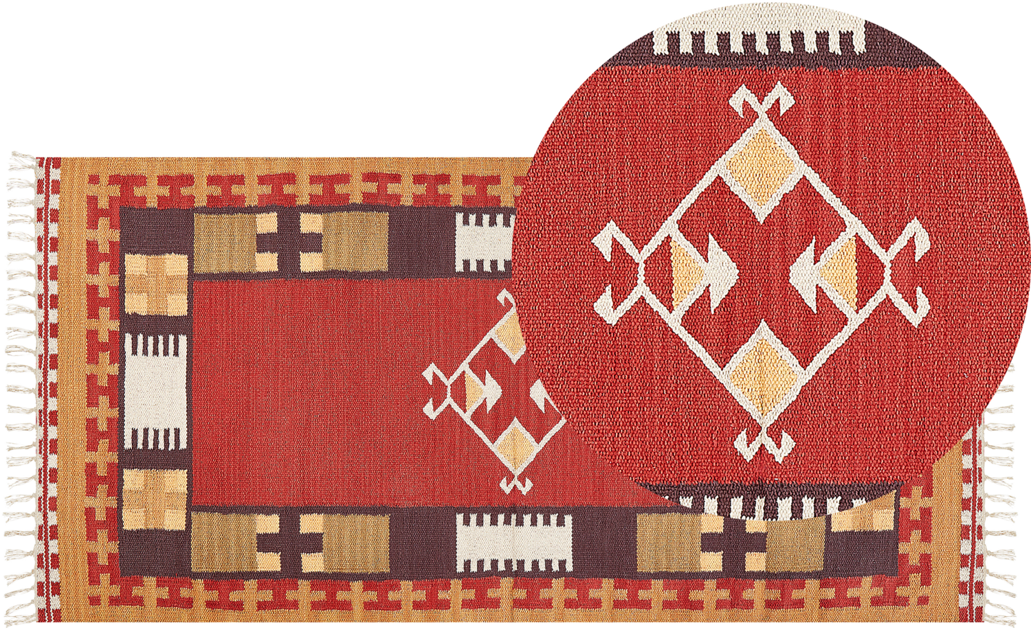 Kelim Teppich Baumwolle mehrfarbig 80 x 150 cm geometrisches Muster Kurzflor PARAKAR Bild 1
