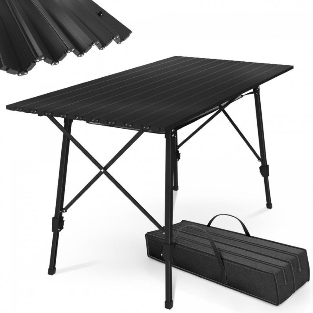 MIADOMODO® Campingtisch - Klappbar, Höhenverstellbar, 90x45 cm, aus Aluminium, mit Tragetasche, Stauraum, Leicht, Outdoor und Indoor, Schwarz - Klapptisch, Gartentisch, Falttisch, Alutisch Bild 1