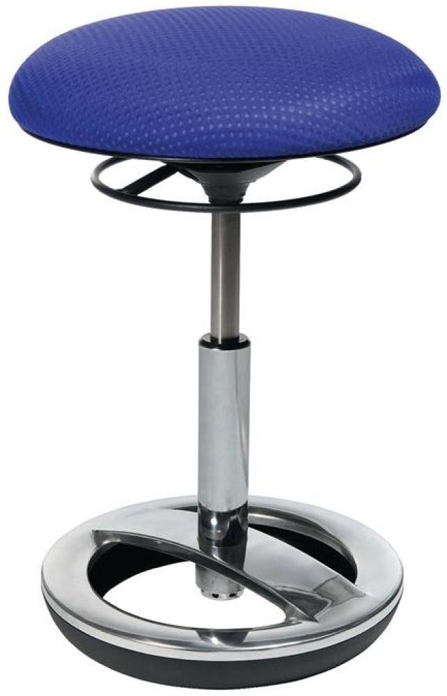 Topstar SU49BR6 Sitness Bob, ergonomischer Sitzhocker, Arbeitshocker, Bürohocker mit Schwingeffekt, Sitzhöhenverstellung, Standfußring Alu, poliert, Stoffbezug, blau Bild 1