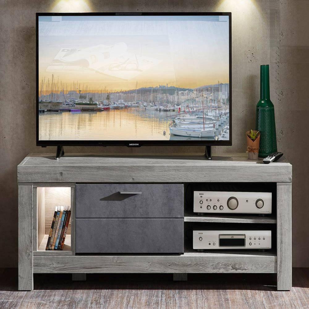 Modernes TV-Lowboard inkl. LED Betonoxid und Haveleiche GRONAU-55 BxHxT: 150x59x47cm Bild 1