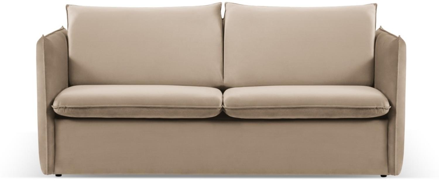 Micadoni 3-Sitzer Samtstoff Sofa mit Bettfunktion Agate | Bezug Beige | Beinfarbe Black Plastic Bild 1