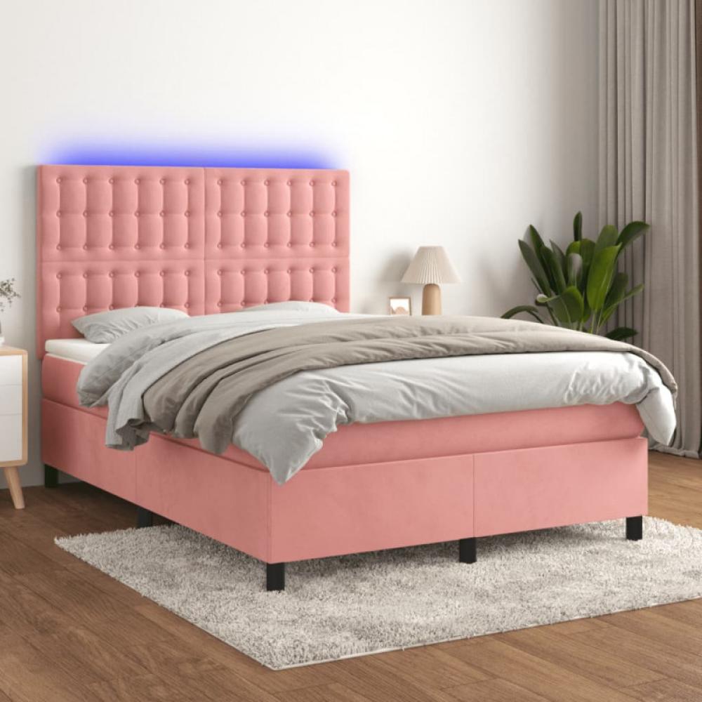 vidaXL Boxspringbett mit Matratze & LED Rosa 140x200 cm Samt Bild 1