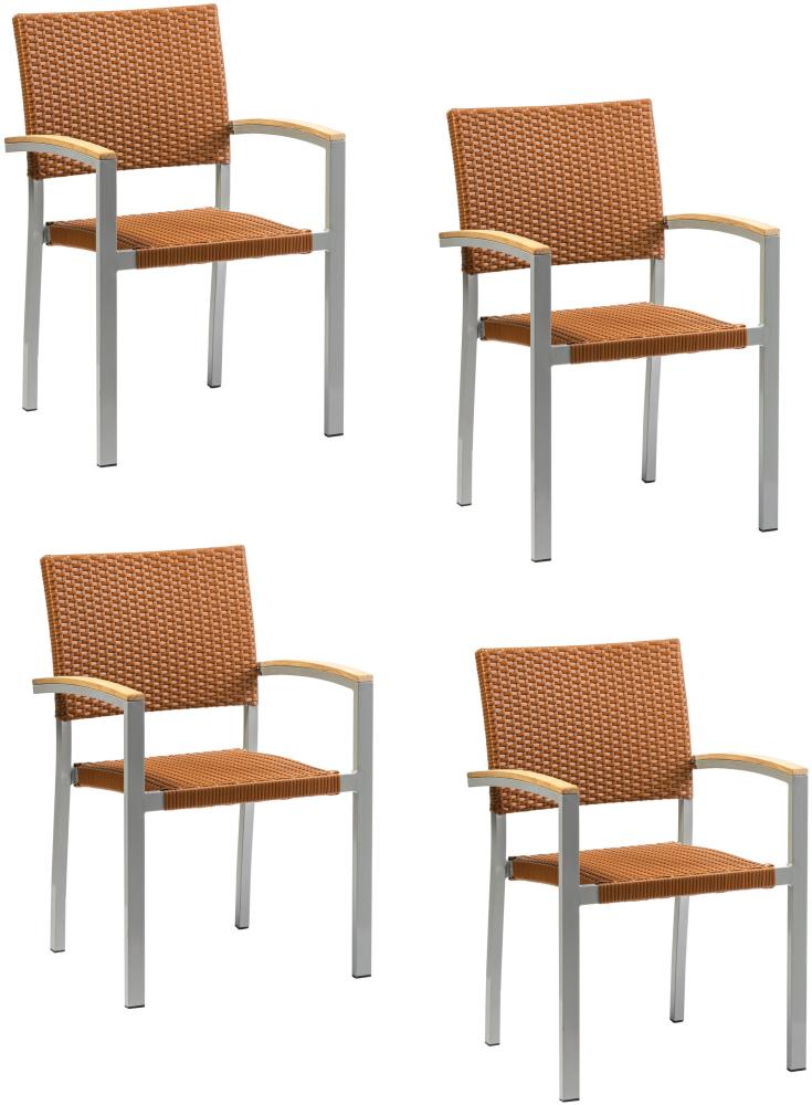 4x KONWAY® BORNEO Stapelsessel Braun Premium Polyrattan Garten Sessel Stuhl Set Bild 1