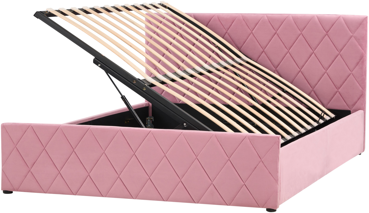 Bett Samtstoff rosa Lattenrost Bettkasten hochklappbar 140 x 200 cm ROCHEFORT Bild 1