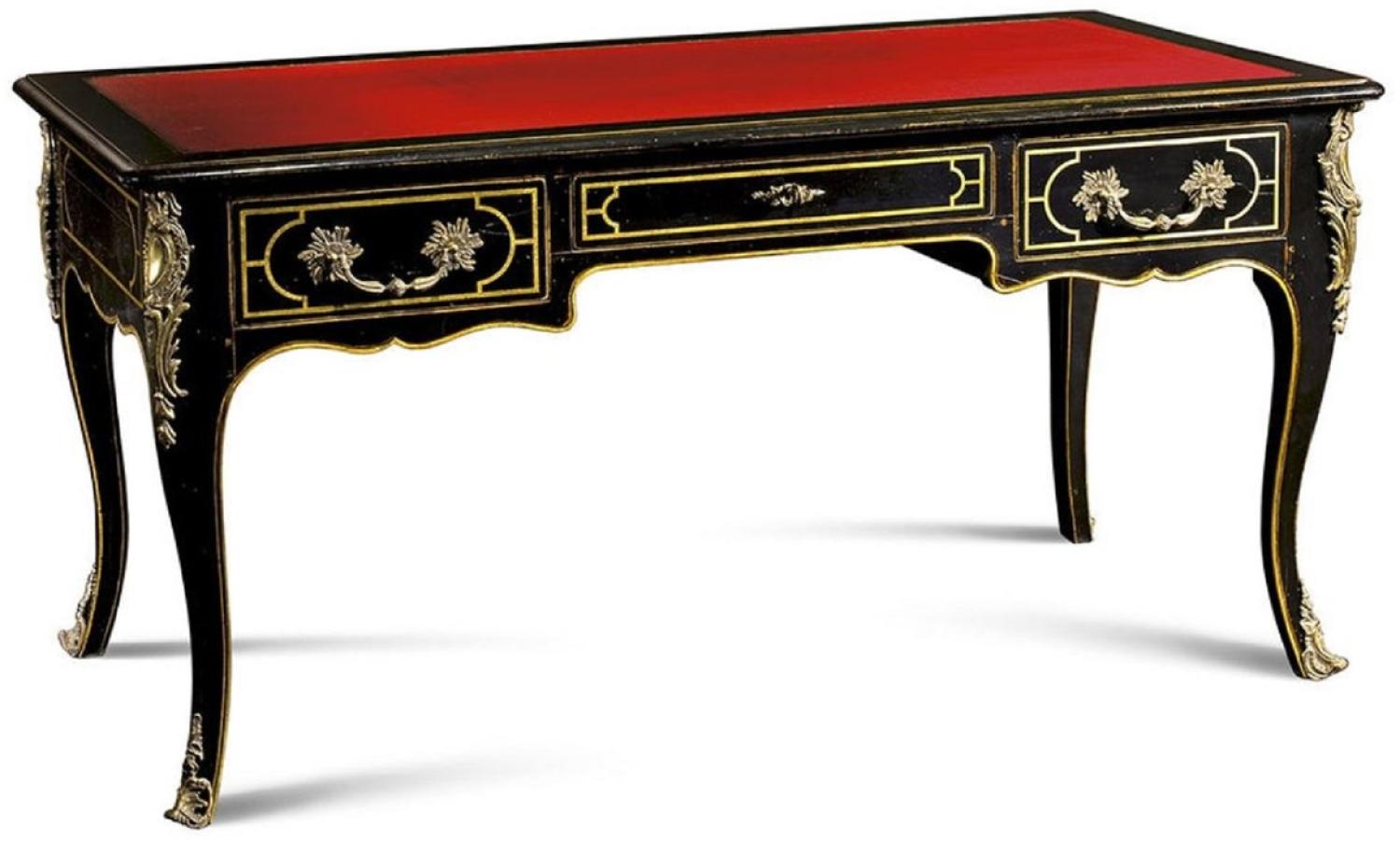 Casa Padrino Luxus Barock Schreibtisch mit 3 Schubladen Schwarz / Rot / Gold - Prunkvoller handgefertigter Massivholz Bürotisch - Barock Büromöbel - Luxus Qualität - Made in Italy Bild 1