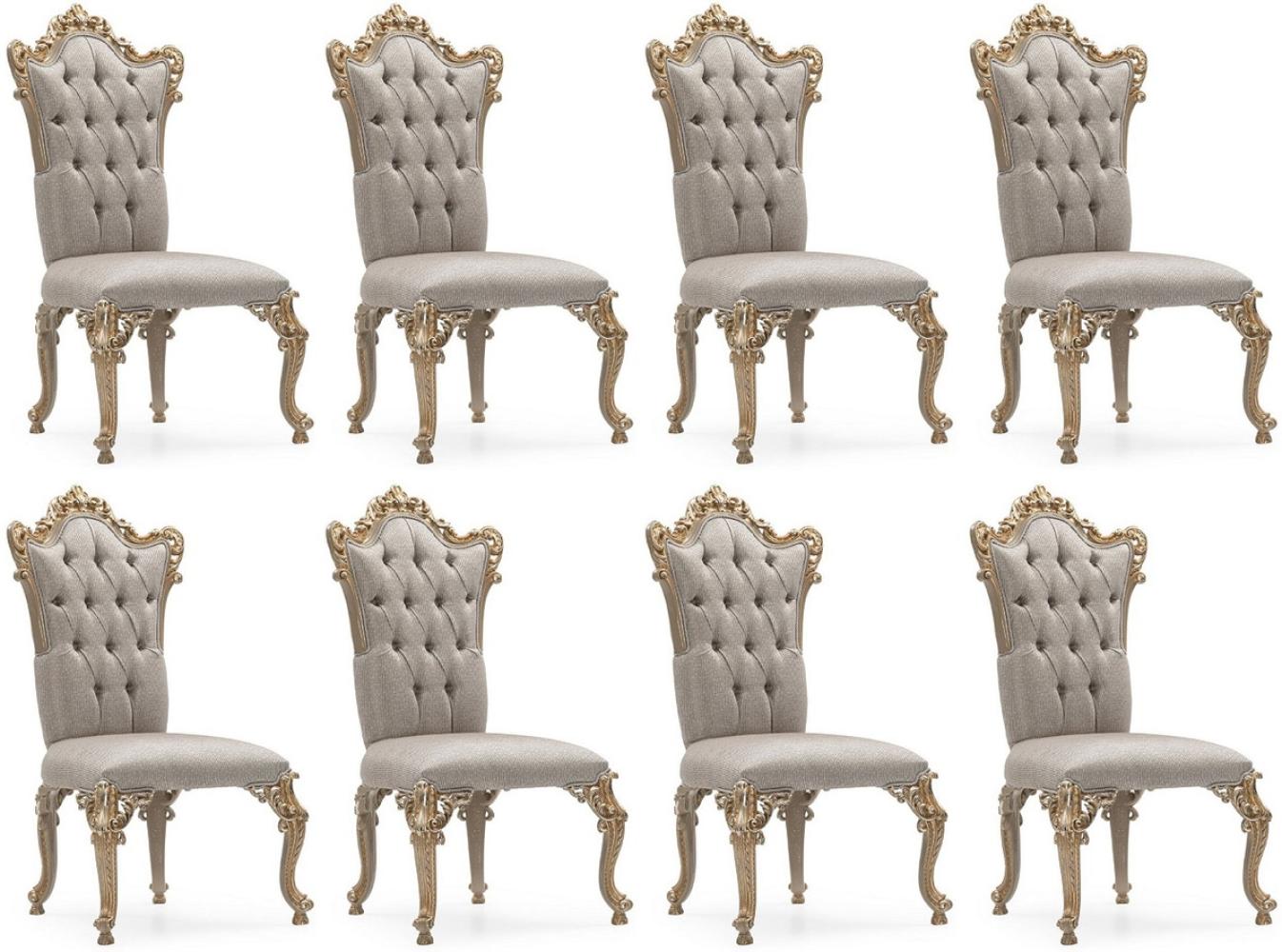 Casa Padrino Luxus Barock Esszimmer Stuhl 8er Set Silber / Grau / Gold - Prunkvolle Barockstil Küchen Stühle - Luxus Esszimmer Möbel im Barockstil - Barock Esszimmer Möbel - Barockstil Möbel Bild 1