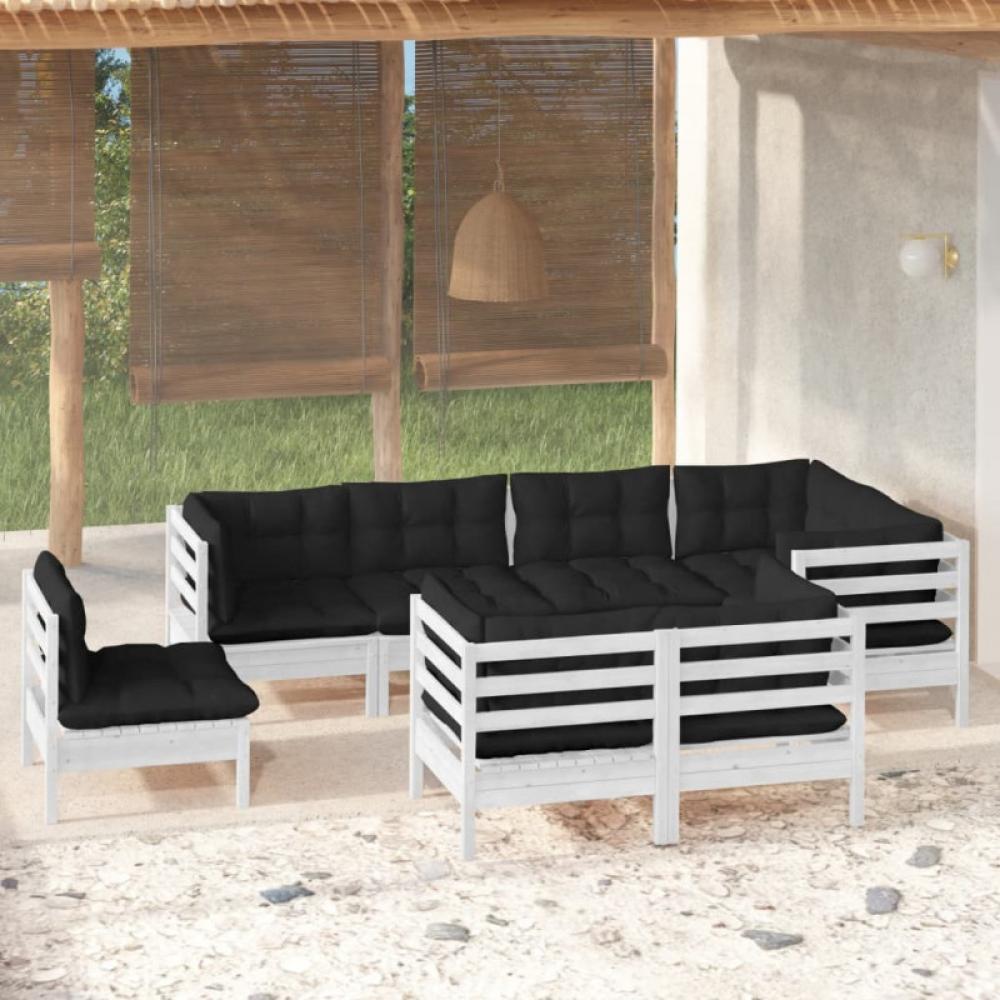 8-tlg. Garten-Lounge-Set mit Kissen Weiß Kiefer Massivholz Bild 1
