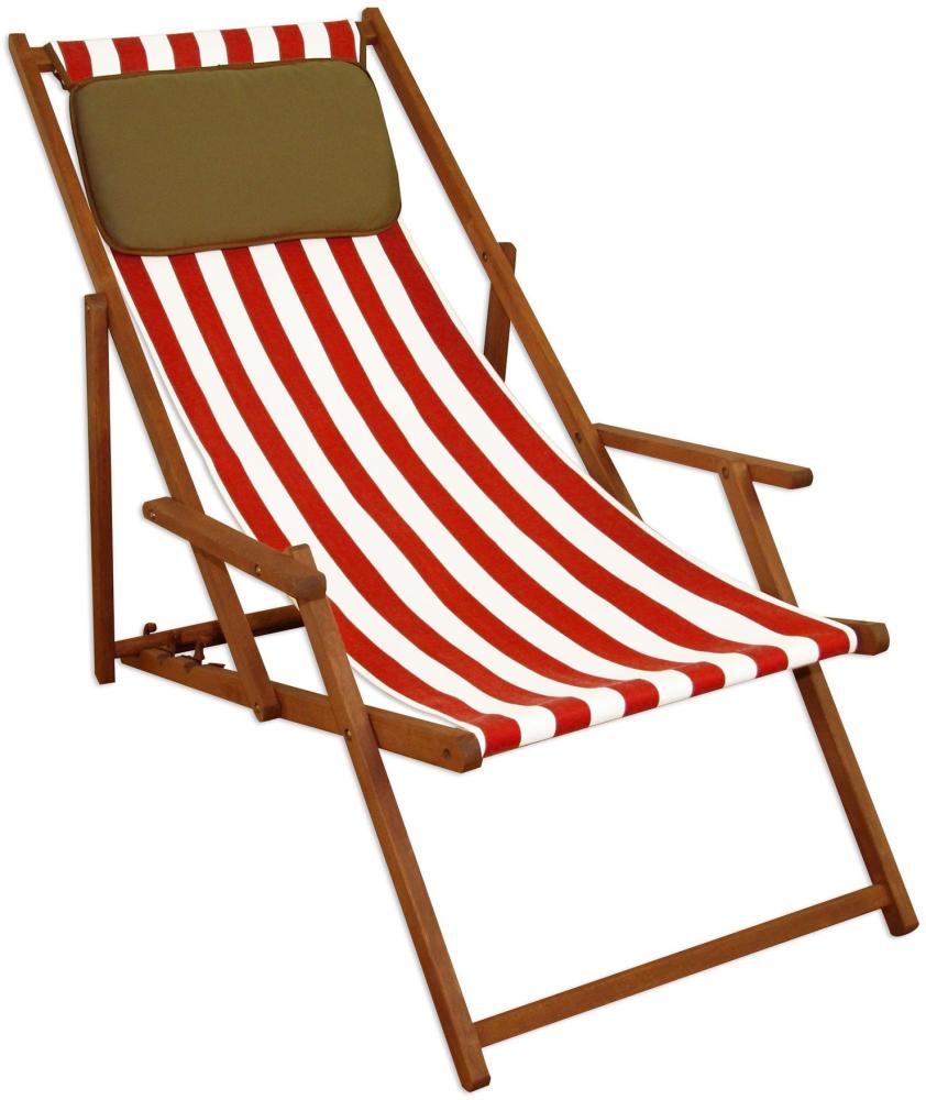 Strandstuhl rot-weiß Gartenstuhl Deckchair Buche natur Relaxliege Sonnenliege Kissen 10-314 KD Bild 1