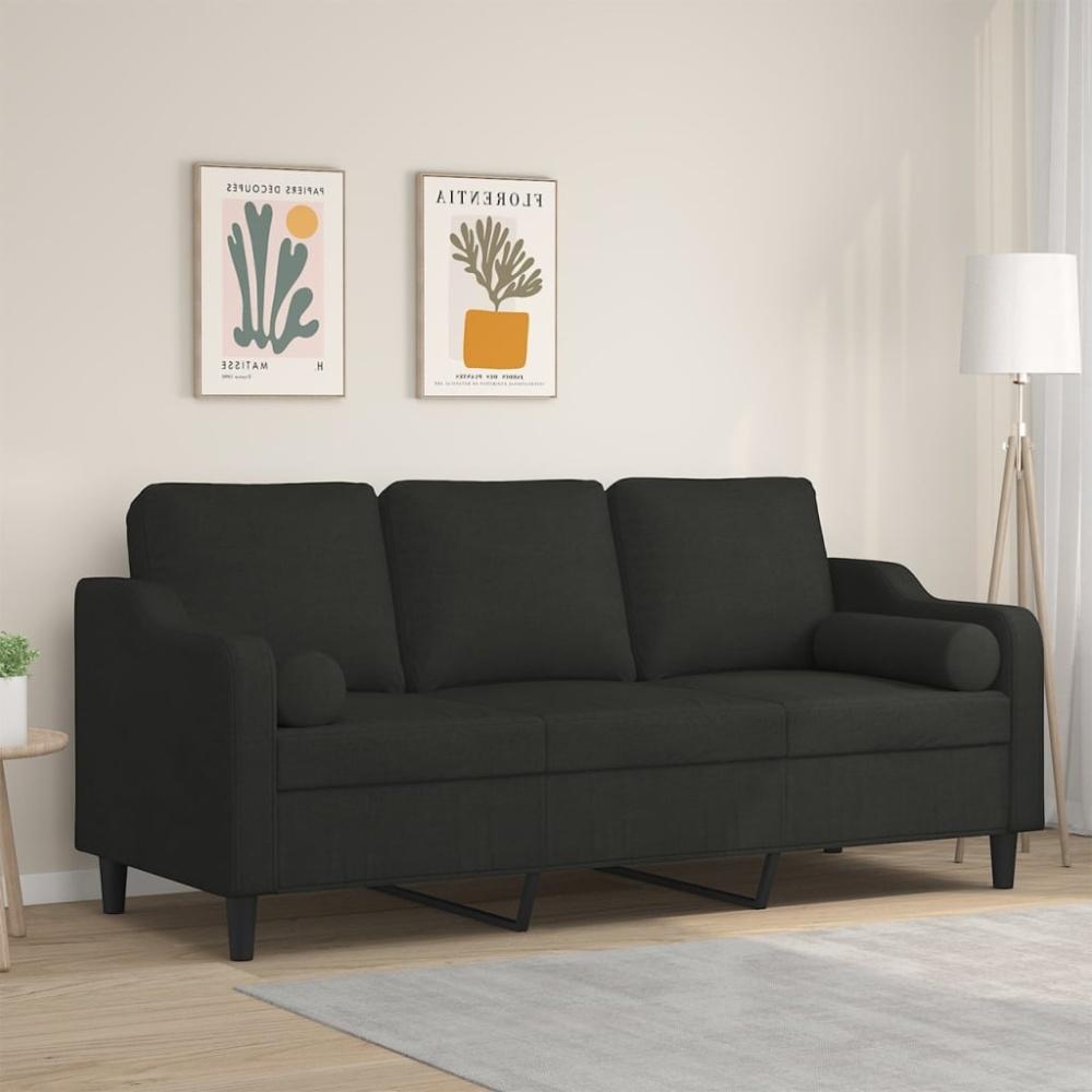 vidaXL 3-Sitzer-Sofa mit Zierkissen Schwarz 180 cm Stoff Bild 1
